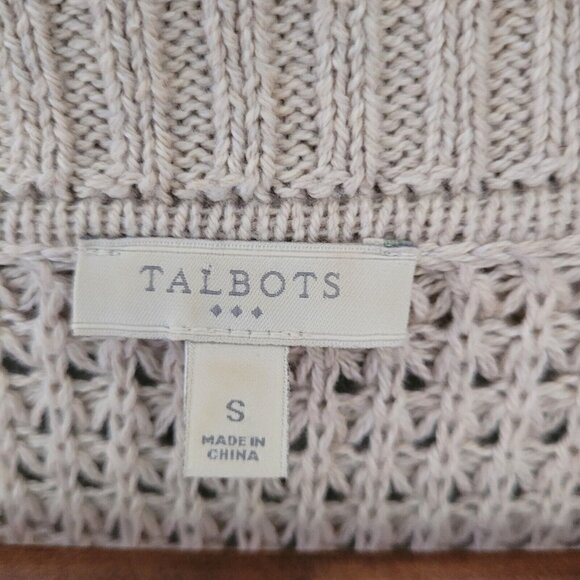 Talbots Womens Open Front Cardigan Size S Beige Office Career Missing Fur Collar - Picture 2 of 11